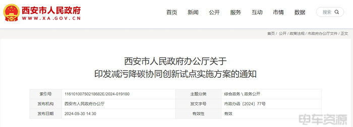 西安推进减污降碳协同创新 充电设施及新能源车目标明确